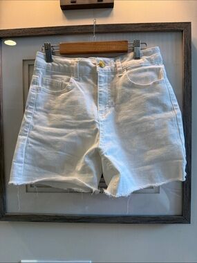 Oat New York White Denim Cutoff Shorts with Raw Hem